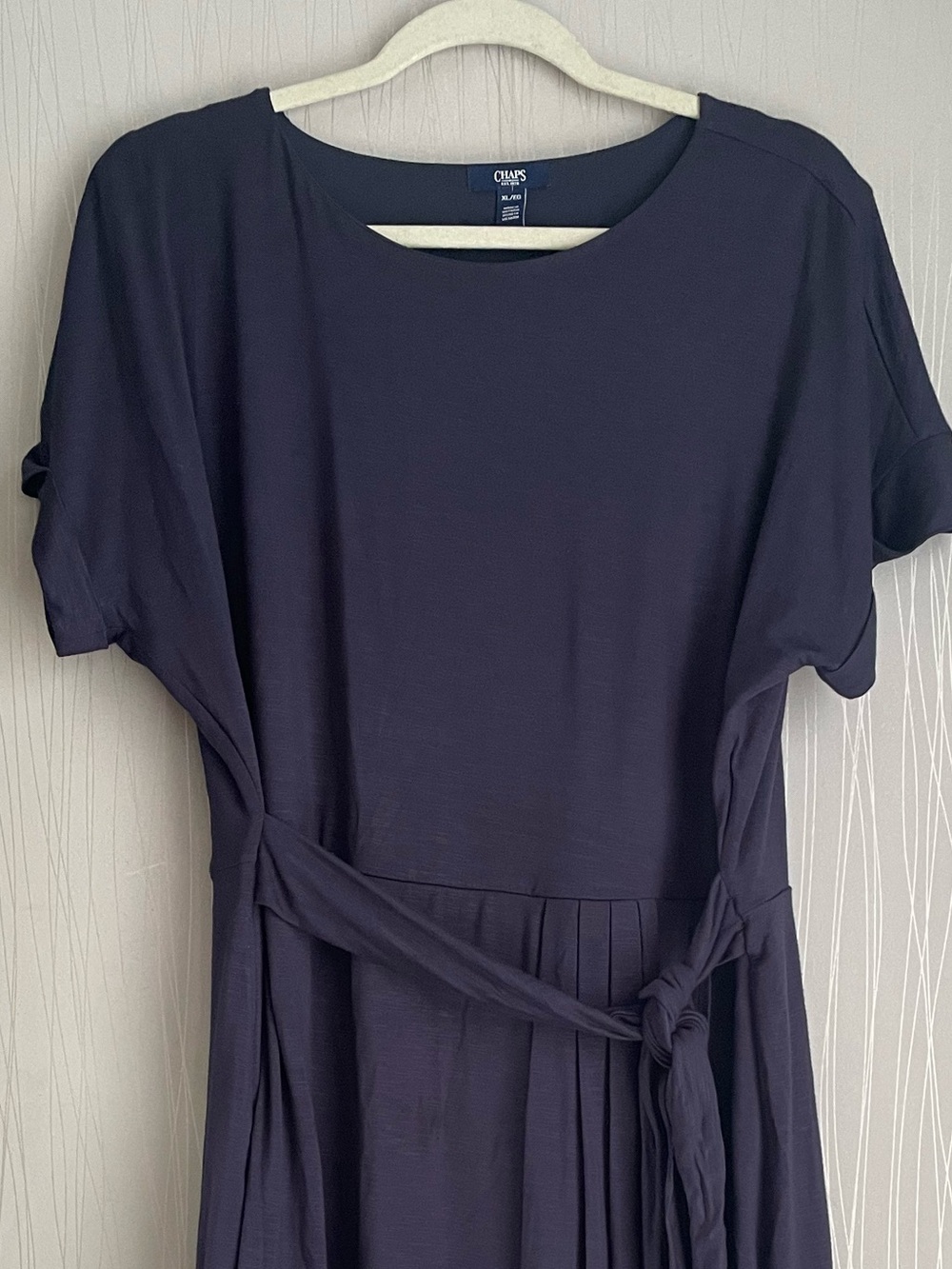 Chaps Women’s XL Navy Blue Tie Waist Dress Short Sleeve Career Casual Stretch - Picture 3 of 7